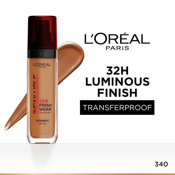 L'Oreal Paris Infallible 32H Fresh Wear Foundation, Luminous Coverage, Shade No 340 30 ml - Foundation