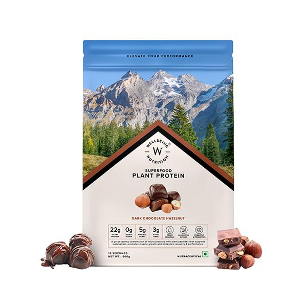 Wellbeing Nutrition Organic Vegan Plant Protein Isolate - Dark Chocolate Hazelnut 500 gm