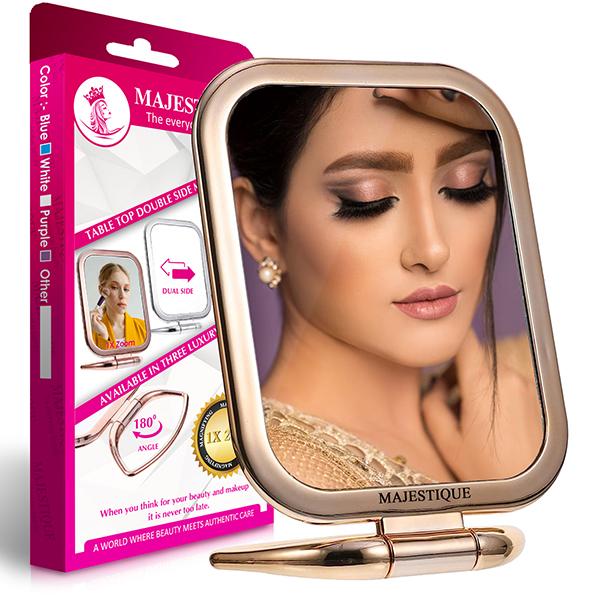 Netmeds | Majestique Table Top Double Side Makeup Mirror, 1X/20X Magnifying Mirror, 180 Degree - Multicolor 1's