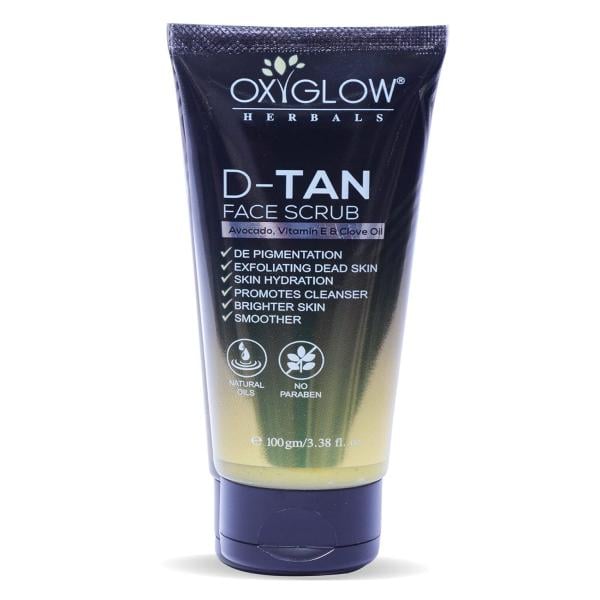 Netmeds | OxyGlow Herbals D-Tan Face Scrub Avocodo, Vitamin E & Clove Oil 100 gm