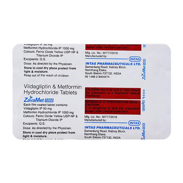 ZAVAMET 1000 Tablet 10's - Diabetes-Ant