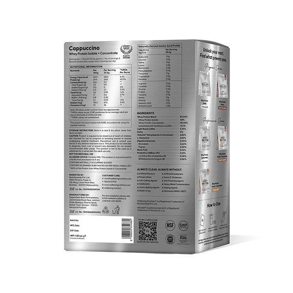 Wellbeing Nutrition Whey Protein Isolate + Concentrate (Cappuccino) 213 g - Nutritional Bars