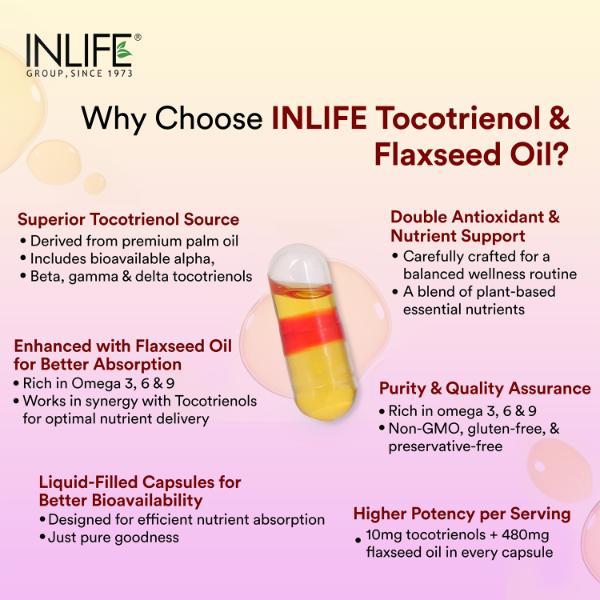 INLIFE Gold-Tri.E Tocotrienol + Flaxseed Oil Vegetarian Capsules 60's - Vital Health