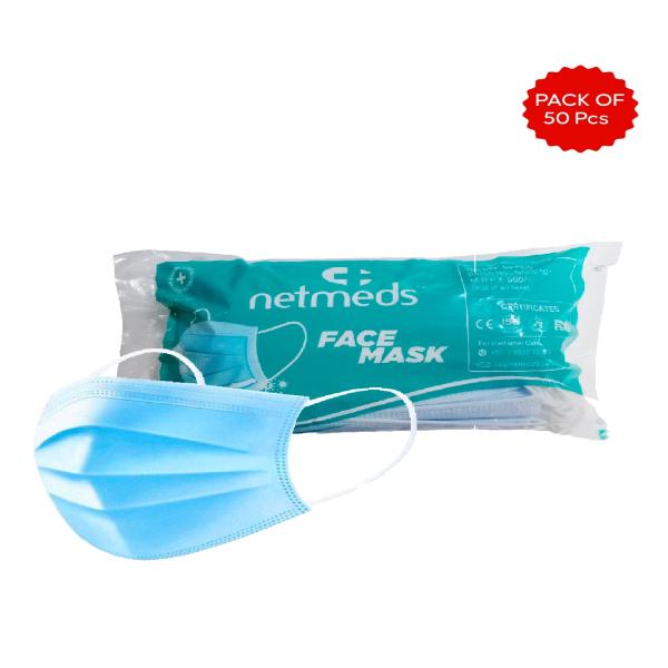 Netmeds | Netmeds 3 Ply Face Mask with Nose Pin 50's