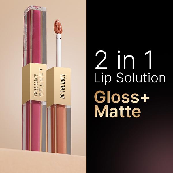 Swiss Beauty Select Do The Duet Lipstick, Matte Liquid Lipstick + Tinted Gloss Amber Nude 3 ml - Liquid Lipsticks