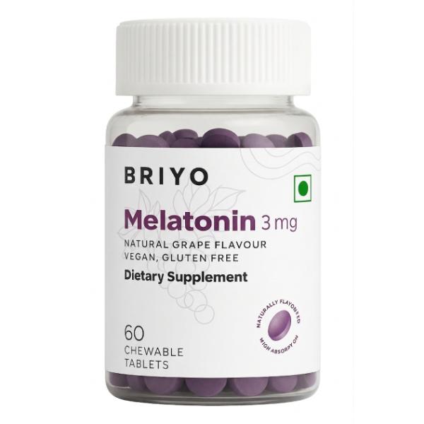 Netmeds | Briyo Melatonin 3 mg Natural grape flavoured Chewable Tablets 60s