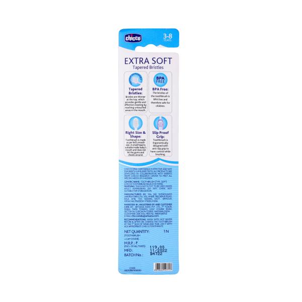 Chicco Extra Soft Toothbrush - Blue (3-8 Years) 1's - Baby Oral Care