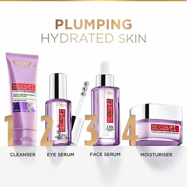 L'Oreal Paris Revitalift Hyaluronic Acid Hydrating Gel-Cleanser, Gently Cleanses & Hydrates For Plumpy Skin 100 ml - Face Washes