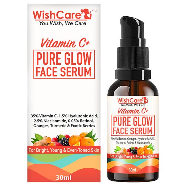 WishCare Vitamin C+ Pure Glow Face Serum - With Hyaluronic Acid Retinol Niacinamide Oranges Berries & Turmeric 30 ml - Face Serum