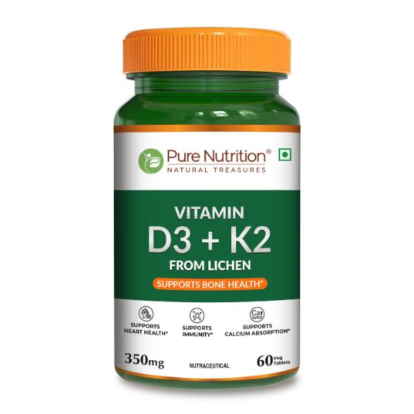 Netmeds | Pure Nutrition Vitamin D3 + K2 FROM LICHEN 350 mg Veg Tablet 60's
