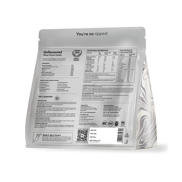 Wellbeing Nutrition 100% Whey Protein Isolate - Unflavoured 1 Kg - Nutritional Supplements