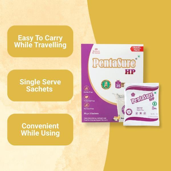 PentaSure HP High Protein Powder - Banana Vanilla Flavour (Travel Pack Sachet of 3 x 30 gm) - Protein Drink