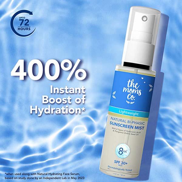 The Moms Co Natural Hydrating Bi-Phasic Sunscreen Mist with 8 Types of Hyaluronic Acid and Glabra Seed Oil 50 ml - Face Sunscreen