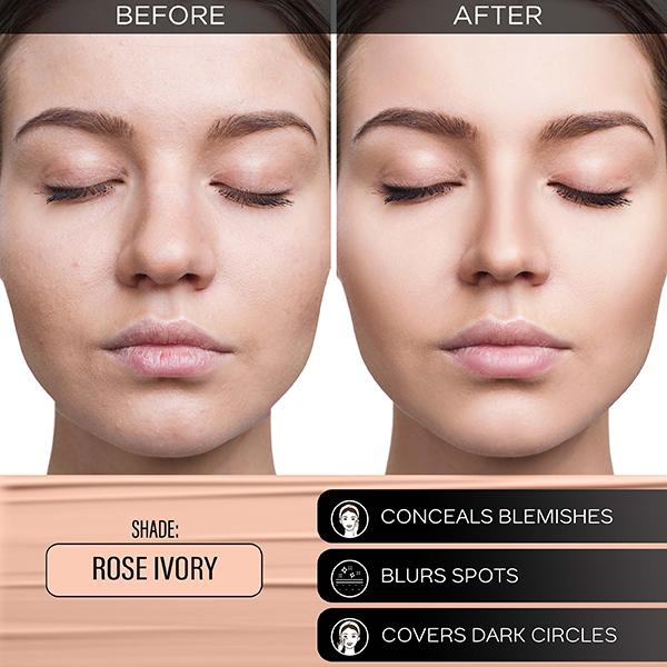 Faces Canada All Day Hydra Matte Foundation 3-In-1 Foundation + Moisturizer + SPF 30 24 Hr Aloe Hydration & Vitamin C 10Hr Long Wear Rose Ivory 011 25ml - Foundation