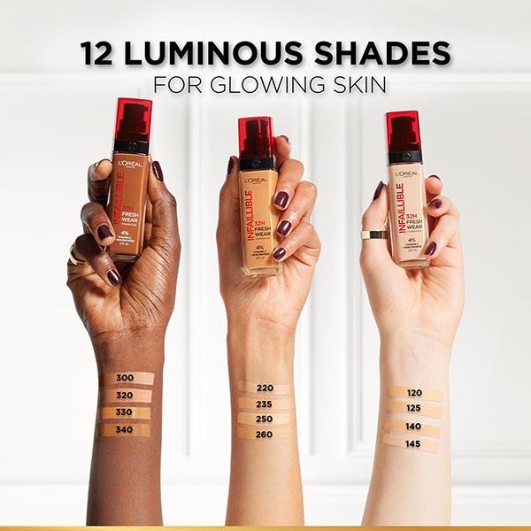 Loreal Paris Infallible 32H Fresh Wear Foundation, SPF 25+ Vitamin C All Day Luminous 140 Beige Dore Golden Beige 30ml - Foundation