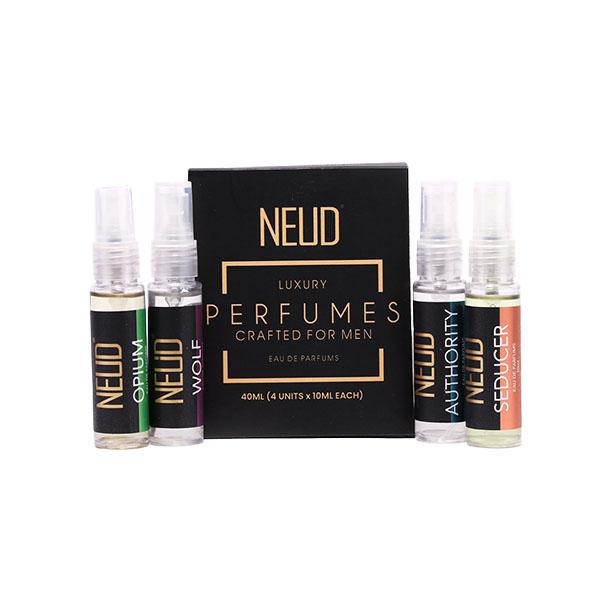 Netmeds | NEUD Luxury Perfume Gift Set for Men - Long Lasting EDP (Citrus, Lavender, Cedarwood, Vanilla) 4x10ml 4's