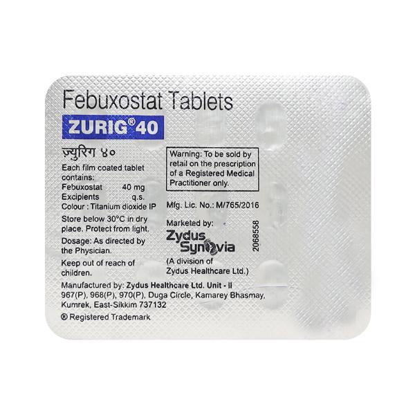 ZURIG 40mg Tablet 15's - Gout