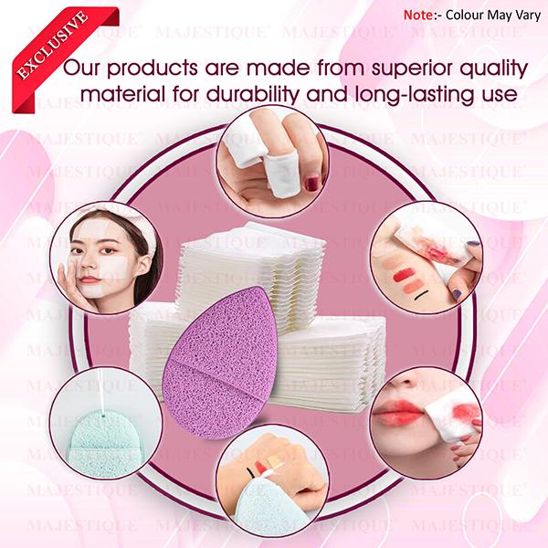 Majestique 100Pcs Cotton Face Pads with Reusable Sponge for Daily Makeup Removal - 101Pcs/Multicolor 1's - Facial Wipes & Tissues