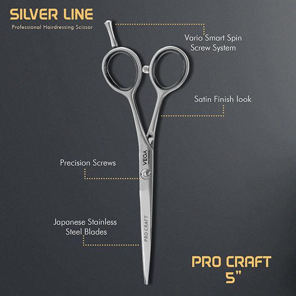 Vega Professional Pro Craft 5' Silver Line Hairdressing Scissor (VPVSC-16) 1's - Grooming Kits