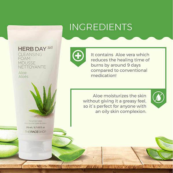 The Face Shop Herb Day 365 Cleansing Foam Aloe 170 ml - Face Scrubs