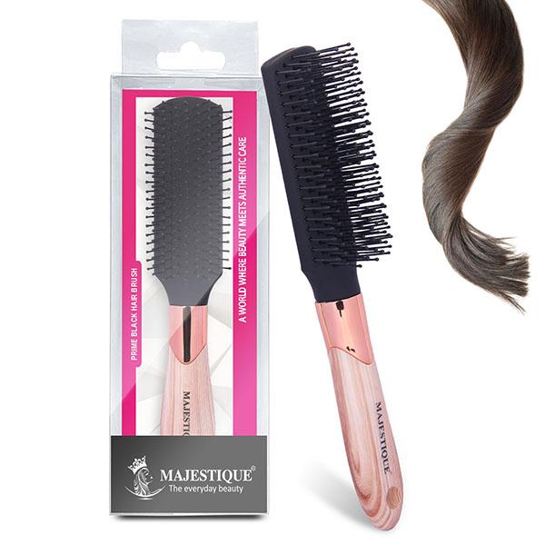 Majestique Prime Black Hair Brush 8 Row Flat Series, Bio-Friendly Detangling Brush 1's