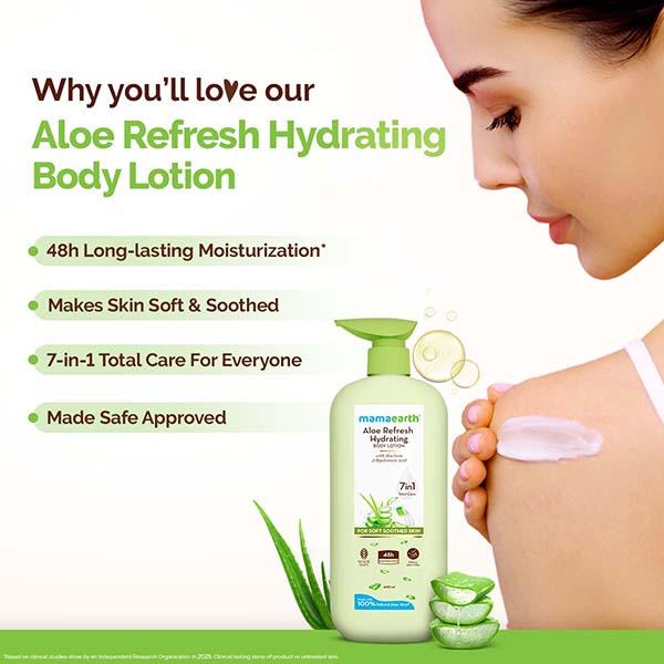 Mamaearth Aloe Refresh Hydrating Body Lotion with Aloe Vera & HA for Soft Soothed Skin 400 ml - Creams, Lotions & Oils