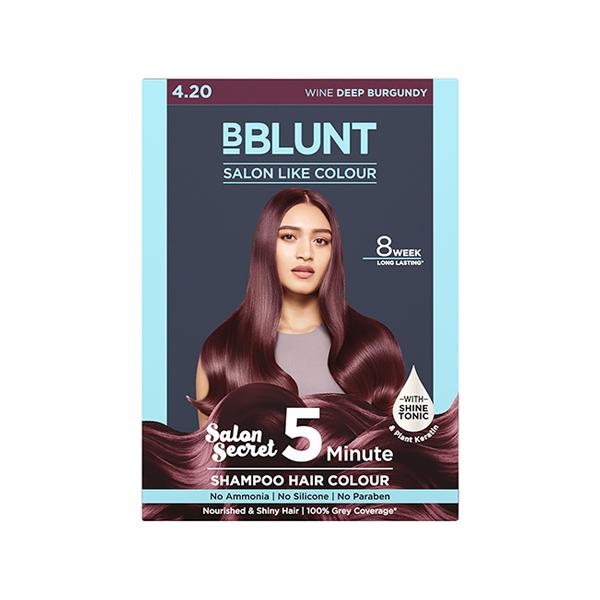 Netmeds | Bblunt Wine Deep Burgundy 5 Minute Shampoo Hair Colour for 100 Percent Grey Coverage 20ml x 5 1's