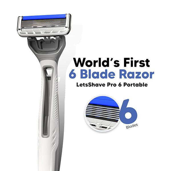Letsshave Pro 6 Portable Kit (Razor + Shave Gel + After Shave Balm+Travel Pouch + Razor Travel Cap) 1's - Razors & Cartridges
