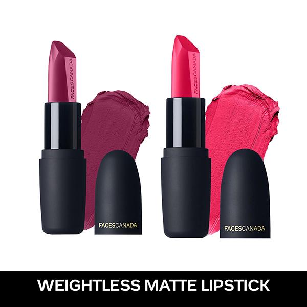 Faces Canada Festive Glam - Weightless Matte Lipstick - Hot Plum & Fuschia Wave 4.5gm each 2's - Lipsticks