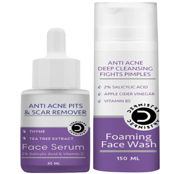 Netmeds | Dermistry 2% Salicylic Acid Anti Acne Foaming Face Wash 150 ml + Anti Acne Pits and Scar Remover Face Serum 30 ml