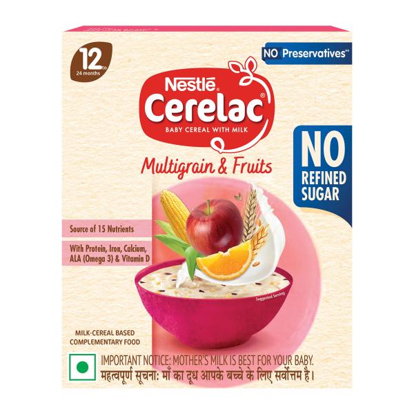 Netmeds | Nestle Cerelac Baby Food Cereal No Refined Sugar No Preservatives - Multigrain & Fruits (For 12 to 24 Months Baby) 300 g