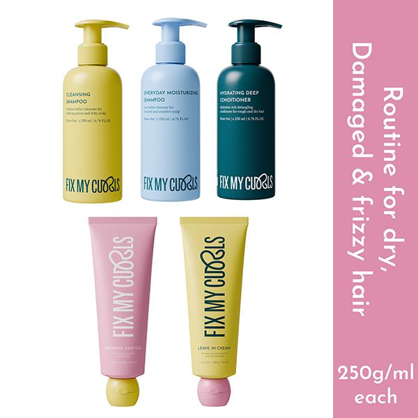 Netmeds | Fix My Curls Complete Curl Care Kit, Cleansing Shampoo, Moisturizing Shampoo, Hydrating Deep Conditioner, Leave-in Cream and Defining Hair Gel for Soothing, Moisturized & Defined Curls Pack Of 5 5's