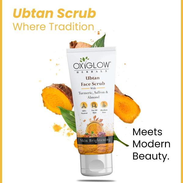 OxyGlow Herbals Ubtan Face Scrub With Turmeric, saffron & Almond 100 ml - Face Scrubs