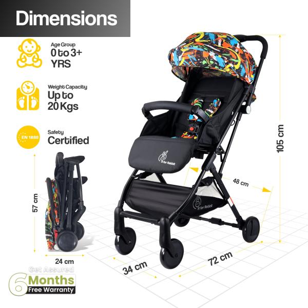 R for Rabbit Pocket Stroller Lite Stroller - Black & Muliti colour 1's - Baby Safety