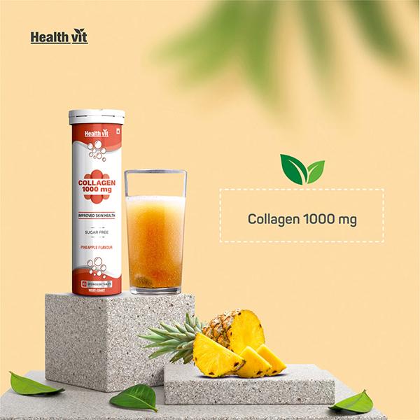 Healthvit Collagen 1000 mg Sugar Free Effervescent Tablet - Pineapple Flavour 10's - Hair & Skin