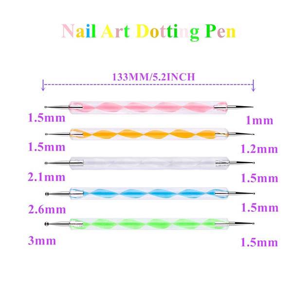 Bronson professional Nail Art Kit Brush Set Dotting Pen Dual Side Tool (Mix colour) 5's - Nail Art