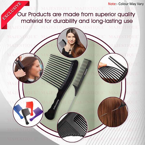 Majestique Extra Wide Comb for Styling and Grooming with Tail comb, Detangle Without Breakage 1's - Hair Combs