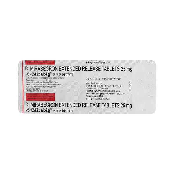 MSN Mirabig 25mg Tablet 10'S - Bladder And Prostate Disorders-Dru