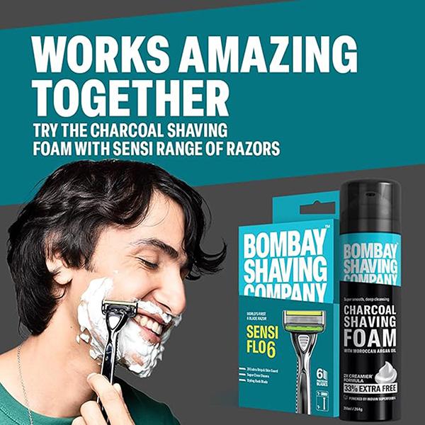 Bombay Shaving Company Charcoal Shaving Foam with Moroccan Argan Oil 2X Creamier Formula 264gm - Shaving Foams