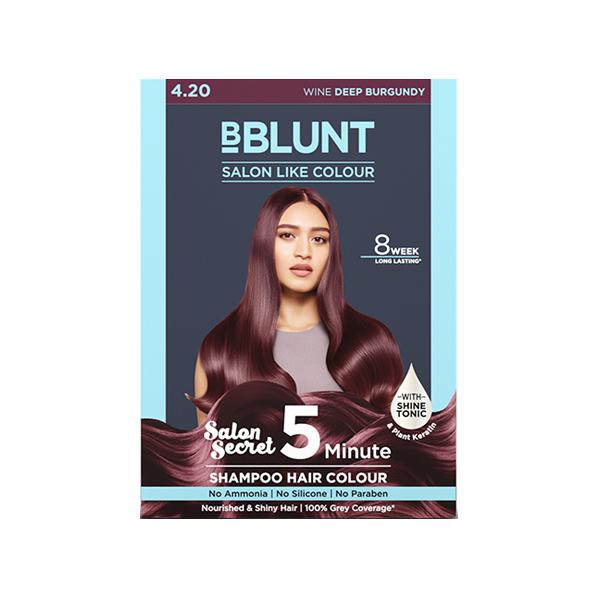 Bblunt Wine Deep Burgundy 5 Minute Shampoo Hair Colour for 100 Percent Grey Coverage 20ml x 5 1's - Sachet/Shampoo