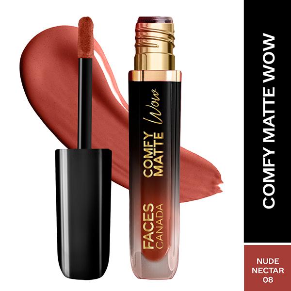 Netmeds | Faces Canada Comfy Matte Wow Liquid Lipstick - Nude Nector 08 3.8 ml