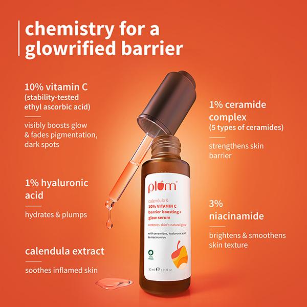 Plum Calendula & 10% Vitamin C Barrier Boosting + Glow Serum Boosts Glow Builds Skin Barrier 30 ml - Essences