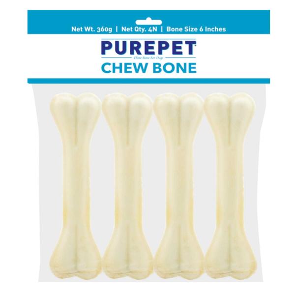 Netmeds | Purepet Pressed Chew Bones, Dog Treats, 6 inches - Pack of 4 Bones 360 gm