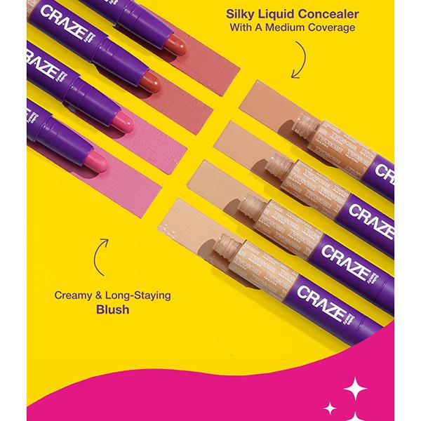 Swiss Beauty Craze Twosome Lightweight Face Stick, 2-In 1 Liquid Concealer and Creamy Blush 2 - Light , Rose 9.4 gm - Concealer