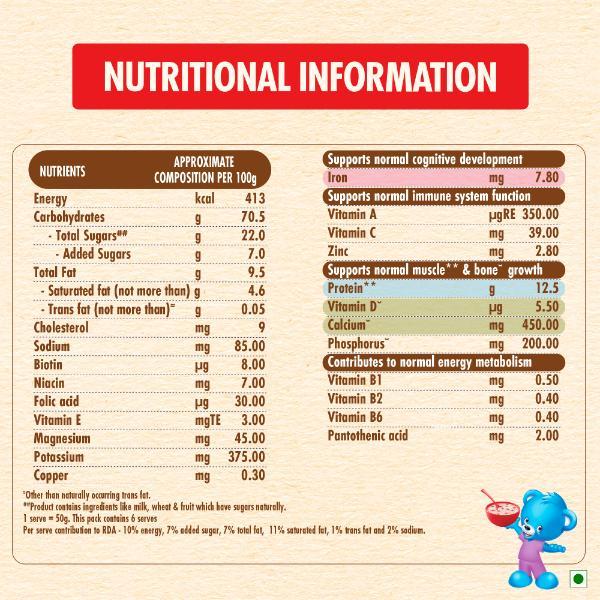 Nestle Ceregrow 2 - 6 years Multigrain Cereal with Milk & Fruits Powder - Refill Pack 300 gm - Baby And Infant Supplements