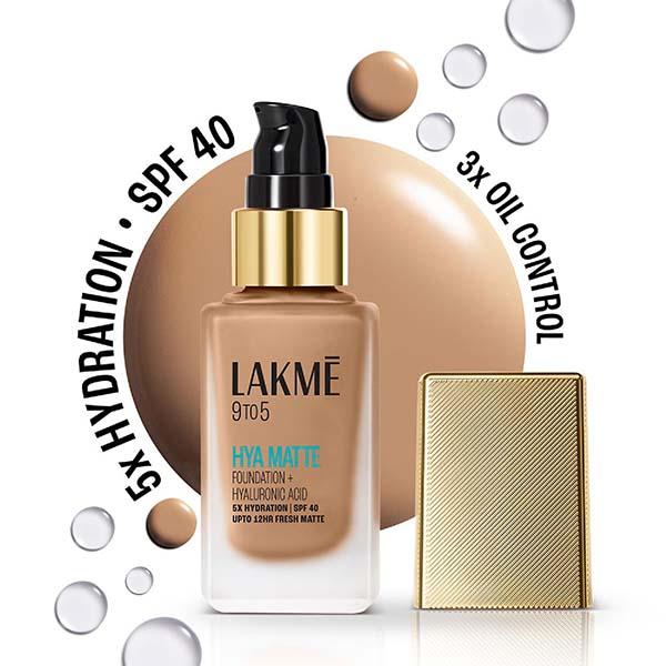 Netmeds | Lakme 9to5 Hya Matte Foundation + Hyaluronic Acid Neutral Almond 25 ml