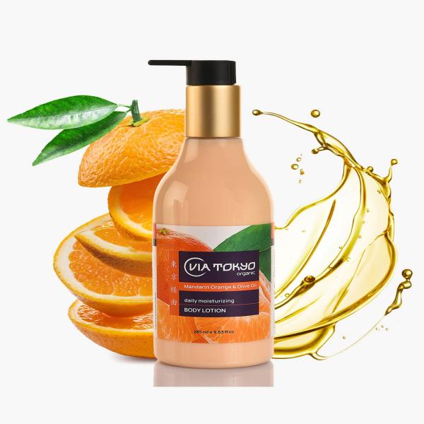 VIA TOKYO ORGANIC Mandarin Orange & Olive Oil Body Lotion for Nourishing & Moisturizing Skin, No Sulphates, No Paraben 285 ml - Lotions & Creams