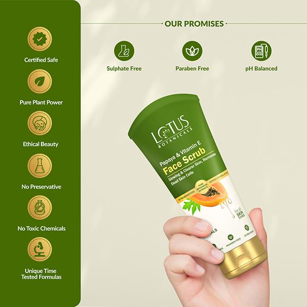 Lotus Botanicals Papaya & Vitamin E Face Scrub, For Instant Glow, For All Skin Types 100 gm - Scrubs & Exfoliants