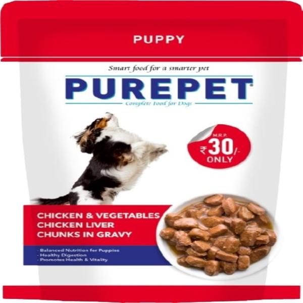 Netmeds | Purepet Chicken & Vegetables Chicken Liver Chunks - Gravy Puppy Dog 70 g