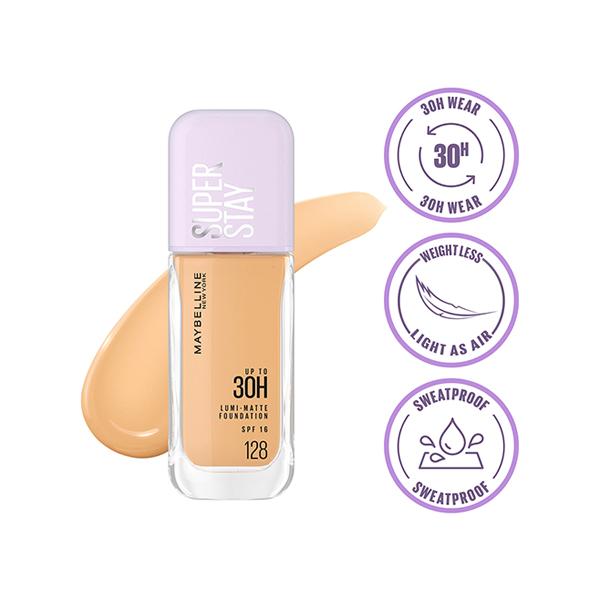 Maybelline New York Super Stay Lumi-Matte Liquid Foundation 30H Longwear Yet Light-As-Air, 128 35 gm - Foundation